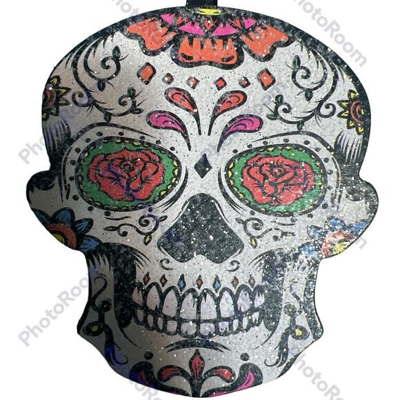 -HALLOWEEN Day of The Dead Sugar Skulls Glittery Wall Hanging Decor Sign - Picture 3 of 7